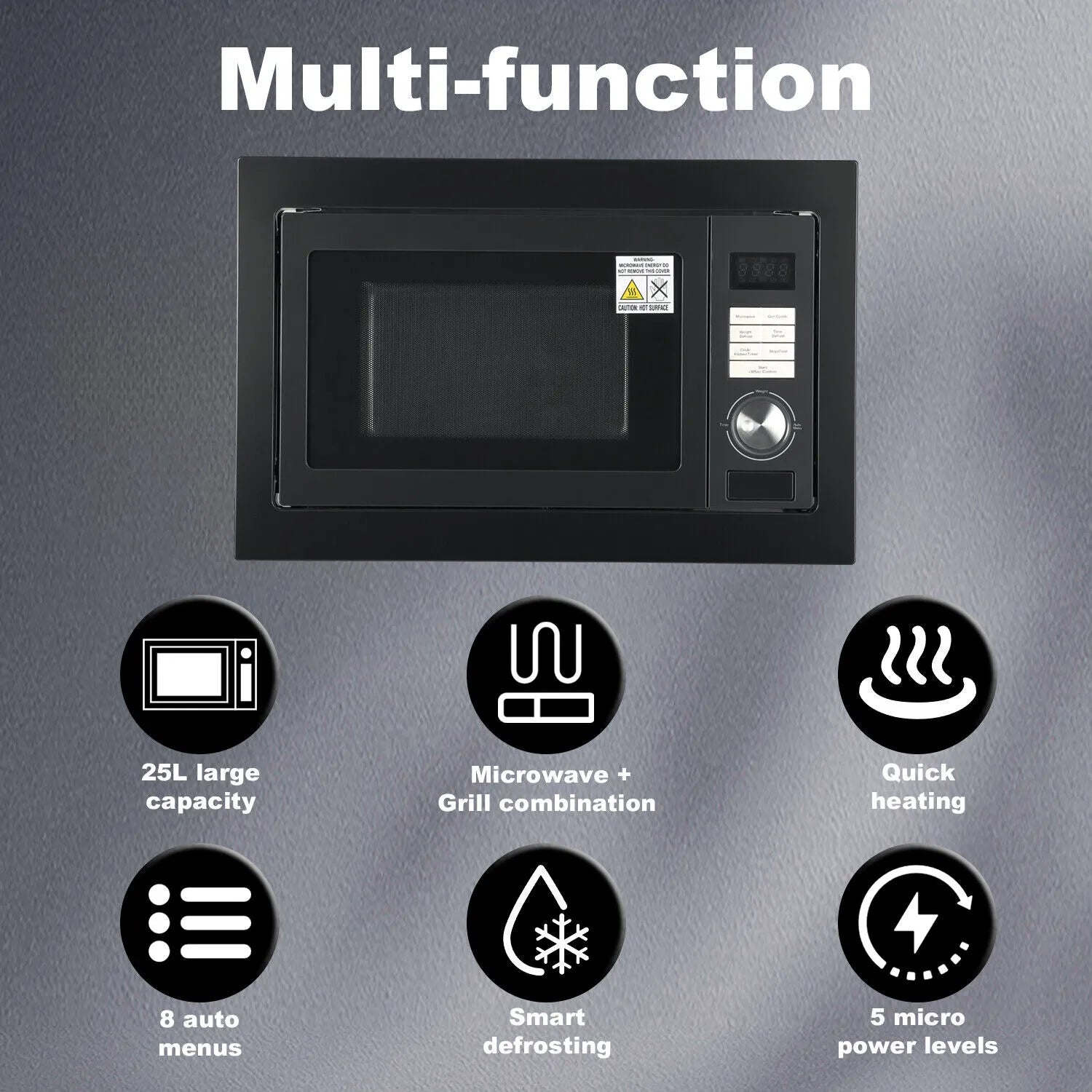 SMAD Built-In Microwave Oven With Grill 25L 900W - Stainless Steel Finish